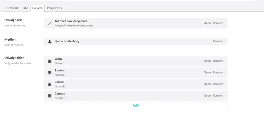 Nye indholdsvælgere og listevisning